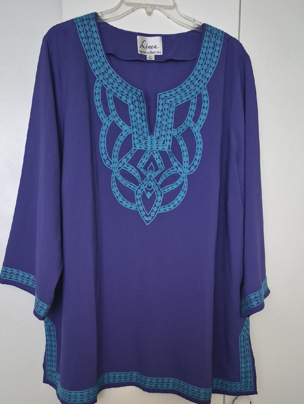 Linea by Louis Dell'Olio Purple Tunic with Teal Embroidery